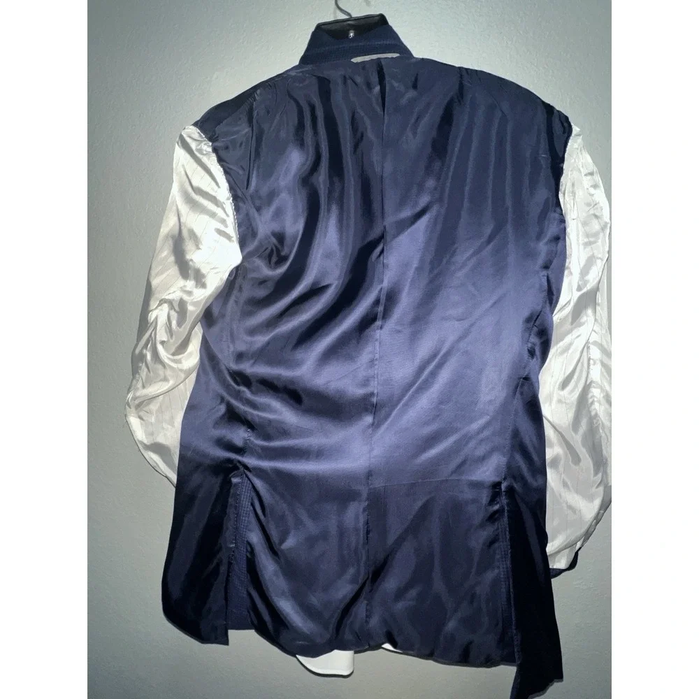 CANALI Suit Jacket Men's 44L Dual Vent 100% Wool Blue Windowpane 54L EU Coat